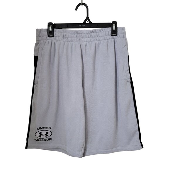 Under Armour Size L Gray with Black Fitted Rival French Terry Shorts Gently Used - Picture 1 of 15